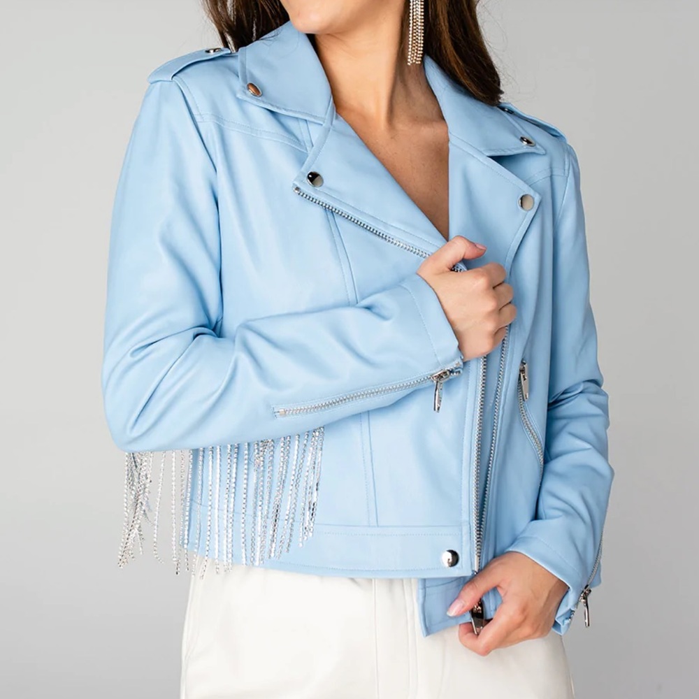 Buddy Love Rife Crystal Fringe Vegan Leather Jacket